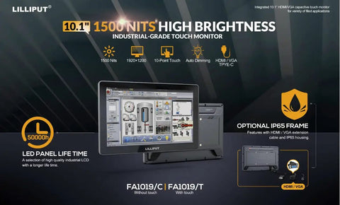 Industrial Grade 10.1 Inch Touch Monitor With 1500 Nits Brightness HDMI And VGA Beefy For POI POS Kiosks HMI And Heavy Duty Equipment IP65 Rated Capacitive Touch Rugged Outdoor Ready Display, front view
