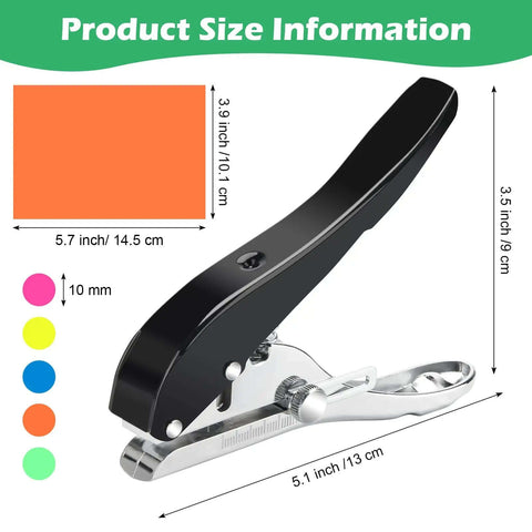 Heavy Duty Three Eighths Inch Single Hole Punch For Paper Crafts Portable Ten mm Circle Hole Puncher With Five Color Self Adhesive Stickers