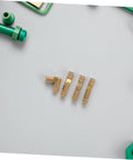 Hidden Brass Barrel Hinges Set Of 25 For Jewelry Boxes And Cabinets detailed view on grey background with green accents