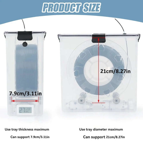 See Through Filament Dryer Box For 3D Printer With Air Tight Seal showing product size dimensions
