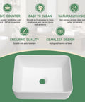 Round Vessel Sink 16x16 Inch White Porcelain Ceramic Above Counter Vanity Basin, Slick Dope Modern European Style for bathrooms diagram