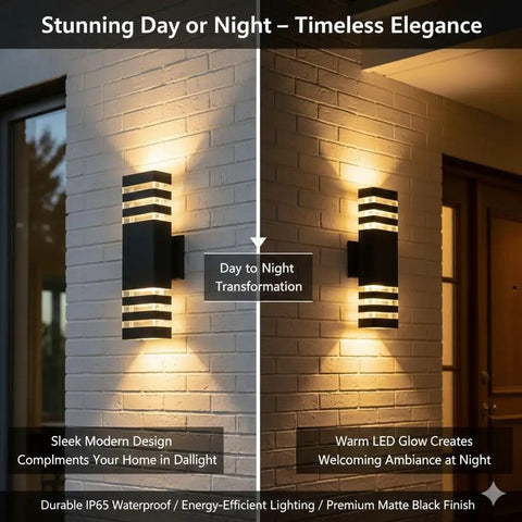15 Inch LED Square Outdoor Up And Down Wall Light 14W Day White Aluminum IP65 Waterproof Exterior Fixture mounted on brick wall