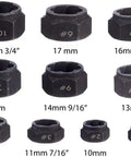 10 Piece Nut Remover And Bolt Extractor Set Easy Out Tools 9mm To 19mm on display showing different sizes in black chrome vanadium steel