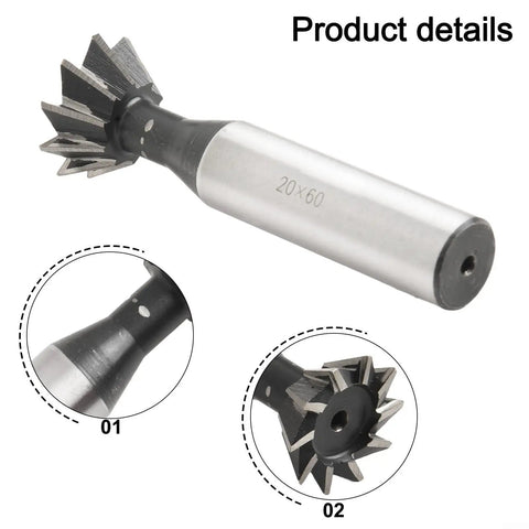 6 Flute Dovetail Milling Cutter 60 Degree HSS Metalworking Tool For Stainless Steel Carbon Steel Cast Iron And Alloys, 20mm Diameter