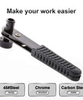Solid Right Angle Mini Ratchet Wrench 1/4 Inch Dual Drive Head With Hex Socket Adapter, black handle and sturdy steel design.