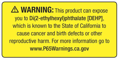 Warning label for Di(2-ethylhexyl)phthalate [DEHP] with link to www.P65Warnings.ca.gov