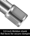 Built Tough Pro Grade Annular Cutter And Mag Drill Bit, 3/4 inch Weldon shank with 2 flat faces for secure clamping.