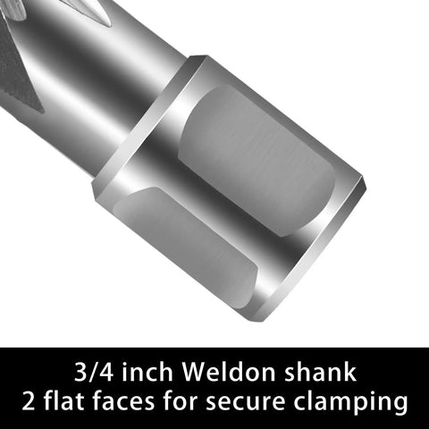 Built Tough Pro Grade Annular Cutter And Mag Drill Bit, 3/4 inch Weldon shank with 2 flat faces for secure clamping.