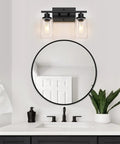Two Light Black Vanity Lights For Bathroom Over Mirror With Clear Glass Shades And Metal Bases Modern Industrial Wall Sconces