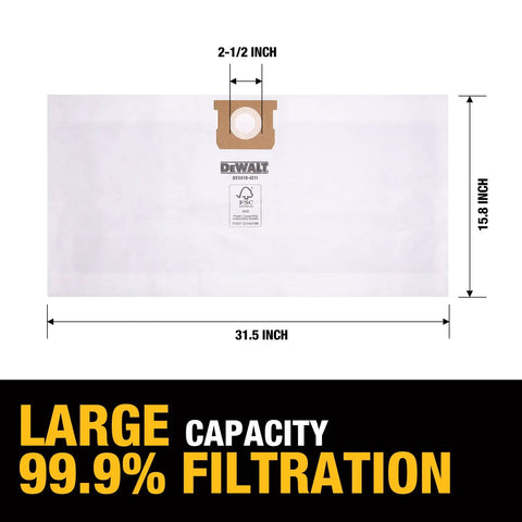 Shop Vac HEPA Replacement Cartridge And Bag Kit With Three Fine Dust Bags showcasing a large capacity fine dust bag with dimensions