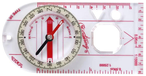 Oil Type Orienteering Compass II Trail Ready Waterproof With Magnifier Loupe showing rotating dial and 80mm ruler