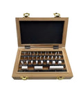 Pro Grade 32 Piece Ceramic Gauge Block Set Boasting Hella Tight Tolerances For Micrometer And Caliper Inspection While Delivering Badass Wear Resistance For Routers And Table Saw Shop in open wooden box.
