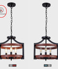 Convertible Three Light Farmhouse Chandelier with Pendant or Semi Flush Mount Ceiling Light on and off view
