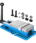 3 Inch Lockdown Bench Vice With Bulletproof Cast Iron Build And Thickened Jaw Plates For Milling Drilling And Cnc Work, showing parts and handle.