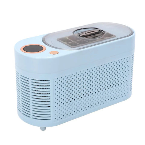 Portable Countertop Mini Ice Maker Makes Ten Snappy Cubes On The Fly In Just Fifteen Minutes With Ultra Quiet Operation side view, light blue color