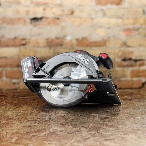 20V Brushless Power Tool Combo Kit With Drill Driver Reciprocating Saw Oscillating Multi Tool Bluetooth Speaker Sander Spotlight And Fast Charger Dope Setup Built To Crush Any Weekend Warrior Job, side view of SKIL circular saw on wooden surface.