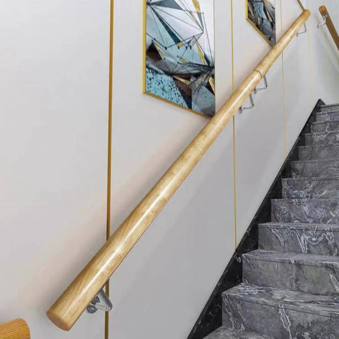 Dead Simple Install With Kickass Grip Premium Non Slip Solid Wood Wall Mount Shelf Bracket Kit Featuring Round Indoor Wooden Supports For Versatile Home Makeover 400cm stair railing in natural wood finish