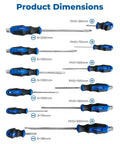 Pro Grade Magnetic Screwdriver Set With Nichrome Tips 12 Piece Kit showing different sizes, steel blades, and ergonomic handles.