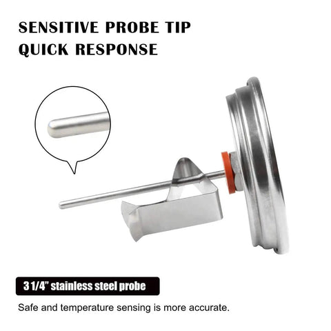 Side view of stainless steel probe from Upgrade Replacement Thermometer For Big Green Egg Grill With 3.3 Inch Large Dial
