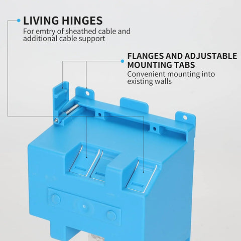 Two Gang PVC Old Work Retrofit Standard Switch And Outlet Wall Box Non Metallic Blue 25 Cu In Capacity ETL Listed DIY Friendly Install