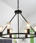 Industrial Black Wagon Wheel Chandelier With Six Candle Style Lights Dope Farmhouse Vibe Ceiling Fixture For Dining Room