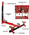 10 Ton Beefy Car Frame Puller Set with elevated pulling tower, high strength chain, and removable tool cart for collision repair
