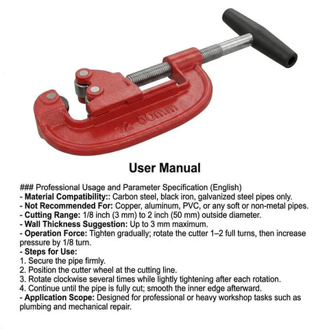 Heavy Duty Pipe Cutter For Steel Tubing 1 Eighth Inch To 2 Inch, Rugged Metal Cutter With Smooth Bearing Mechanism, Cuts Iron And Steel Pipes Easily, Not Suitable For Aluminum Or Copper, Built For Pros And DIYers