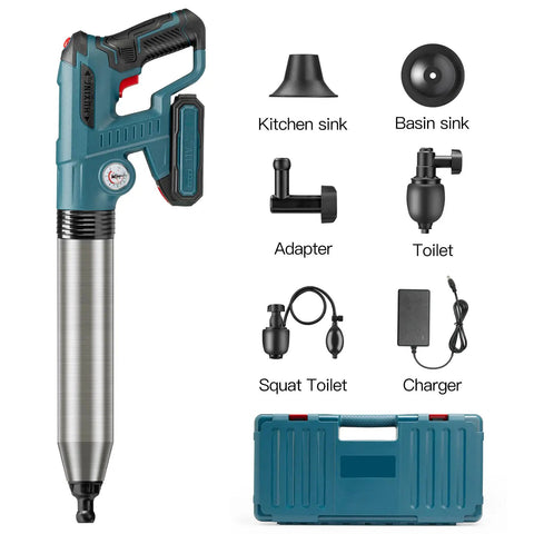 Electric Toilet Plunger Heavy Duty Portable Battery Powered 80 PSI Clog Buster For Bathroom And Kitchen Sink with Accessories