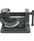 3 Inch Drill Press Vise With 0 To 90 Degree Tilting Angle Iron Cradle Style Clamp visible from the side on white background