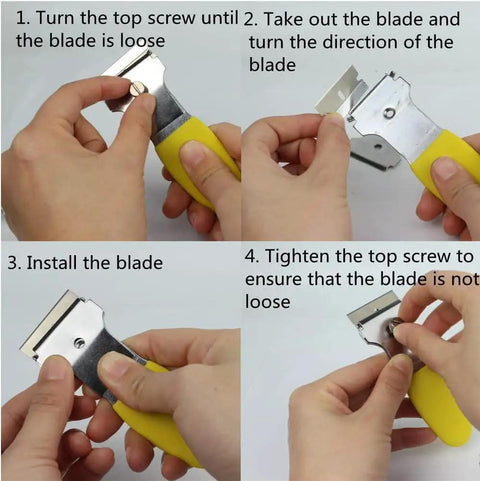 Steps to change blades on Two Pack Heavy Duty Razor Blade Scraper Tool Set With Ten Extra Blades For Glass Stove Tops No Scratch Safe Scraping