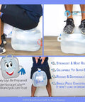 BPA Free Collapsible Water Container With Spigot For Your Go To Camping And Outdoors Setup Food Grade Portable Water Storage Carrier Jug For Hiking And Emergencies Foldable Canteen 5.3 Gal 2 Pack being sat on and stood on to demonstrate strength.