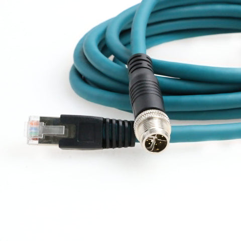 Beefy M12 X-Coded To RJ45 Cat6 Ethernet Cable IP67 Waterproof With Full Shielding For Industrial Vision Systems, 1M Length, coiled view.