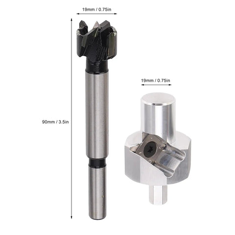 Smooth Operator Aluminum Dowel Jig Kit With Bench Dog Hole Drill Guide And Chamfer Reamer Burr Removal Tool Hella Precise Smart Pick Straight Bit Locator For Woodworking Projects image showing 19mm drill bit and chamfer tool.