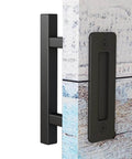 10 Inch Sliding Barn Door Pull Handle Set With Flush Hardware, Double Sided, Heavy Duty Square Design, Matte Black Finish