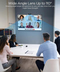 Solid 1080P Web Cam With Built In Mic And Privacy Cover For Usb PC Or Laptop in a conference room setup.