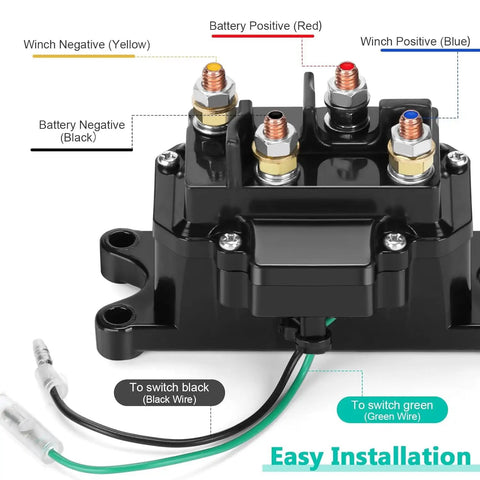 12V 250A Winch Solenoid Relay Contactor Replacement for ATV UTV 2000 to 5000 lbs Winches with labeled installation wires