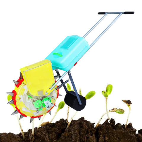 Walk Behind Garden Seeder With 10 Seed Plates, Easy To Use Hand Push Roller Planter And Fertilizer Applicator in garden soil