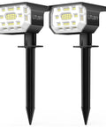 Super Bright 50 LED Solar Spotlight Outdoor Lights With 2in1 Design, duo set with ground stakes, front view