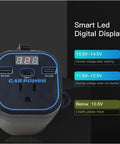 Road Trip Ready 200W Car Power Inverter Swaps 12V To 110V AC Outlet Featuring Dual USB Charging Ports Plus Type C Connector with digital display.