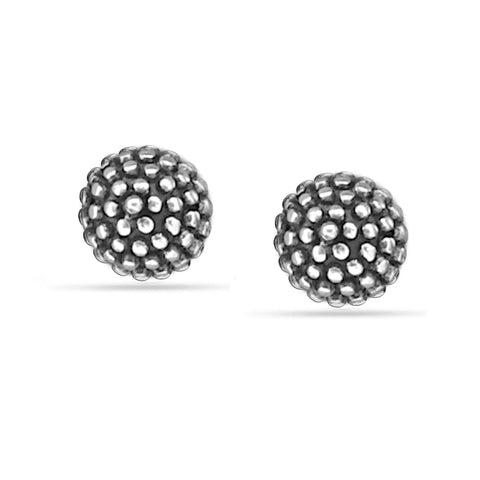 10mm Caviar Beaded Stud Earrings In 925 Sterling Silver, Oxidized Antique Ball Post For Women And Teens, Subtle Shine With Classic Jewelry Vibe Timeless Everyday Go To Sparkle Accessory With Hypoallergenic Comfort And Easy Wear.
