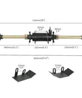Heavy Duty Rear Axle Kit For 110cc 125cc 150cc ATVs And Go Karts With Brake Disc And 3 Stud Wheel Hubs Includes Swingarm Bracket Sprocket Brake Covers And Hardware Ready For Buggy Rebuild. Image shows axle dimensions and components.