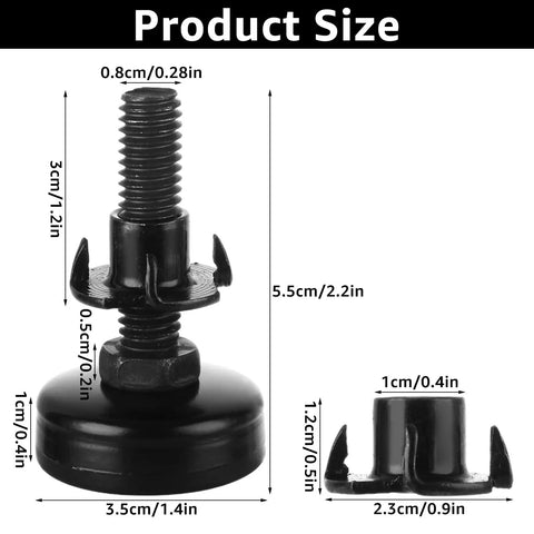 Detailed dimensions of 20 Pack Adjustable Furniture Leveling Feet Three Eighths Inch 16 Thread Heavy Duty Table Leg Levelers