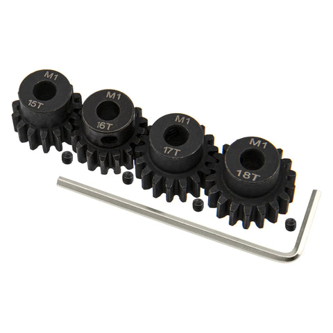 Mod 1 Hardened Steel M1 Pinion Gear Set 15T 16T 17T 18T For 5mm RC Motor Shaft with tool and screws, compatible with Arrma Traxxas Axial