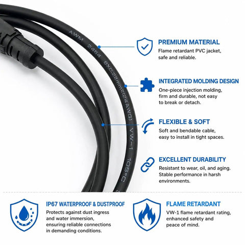 Built Like A Tank M12 8 Pin A Coded Male To Female Extension Cable Five Meter IP67 Waterproof Industrial Ethernet And Sensor Wire for PLC Automation and Robotics shown with features.