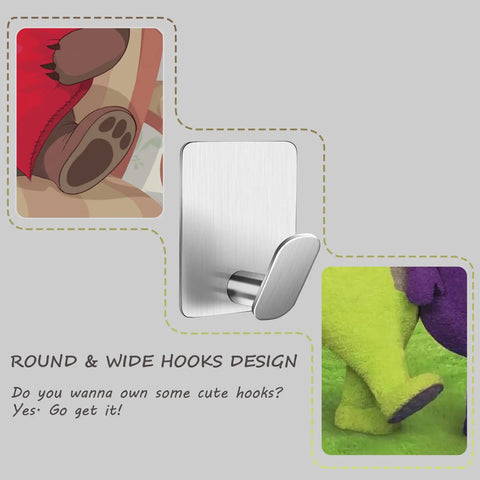 Adhesive Wall Hooks Set For Towels Robes Hats And Clothes Easy Stick On Bathroom And Kitchen Gear Heavy Duty No Drill SUS 304 Stainless Steel
