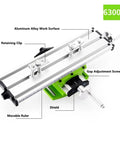 Heavy Duty Mini Metal Lathe Machine Cross Slide Table With Multistage Adjustment Vise Fixture displaying aluminum alloy work surface details.