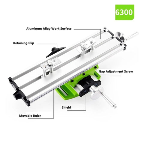 Heavy Duty Mini Metal Lathe Machine Cross Slide Table With Multistage Adjustment Vise Fixture displaying aluminum alloy work surface details.