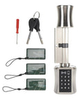 Keyless Smart Cylinder Lock Featuring Touchscreen Keypad And Smartphone App Access Night Bolt with key cards and tools