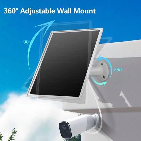 360-degree adjustable mount on 8W Outdoor Solar Panel for Security Cameras with 5V USB and USB C fast charging
