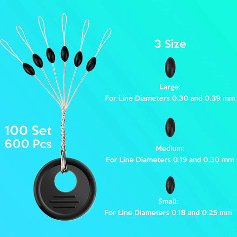 Rubber Bobber Stopper Set For Texas Rig And Flipping, Sinker Pegs And Black Oval Beads, Durable Terminal Tackle, 600 Pack